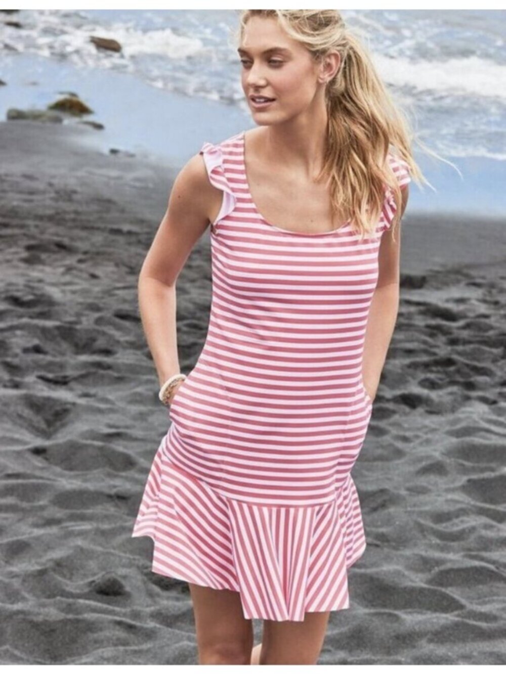Tommy Bahama Dress Womens XL  Coral Stripe Breaker Bay Flounce Spa Swim Cover